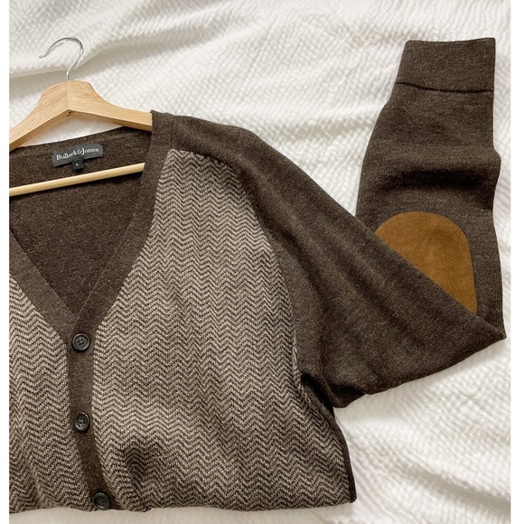 Bullock & Jones Other - Bullock & Jones Brown Herringbone Patch Elbow Alpaca Cardigan